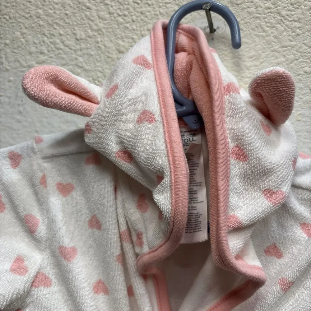 Carter’s Just One You Baby Girl Heart Print Hooded Terry Bathrobe White 0-9 Mo